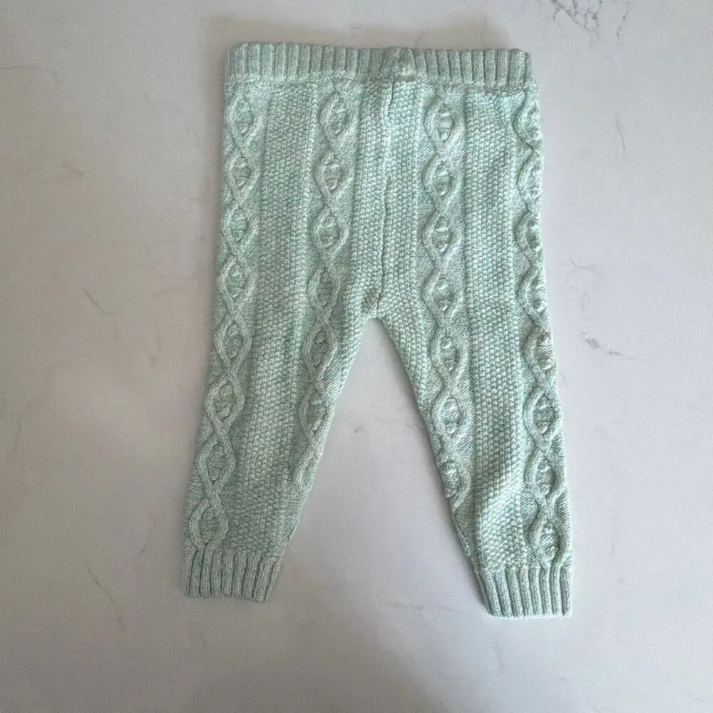 Janie and Jack Baby The Cozy Cable Knit Pant in Pastel Green Heather Size 6-12 M